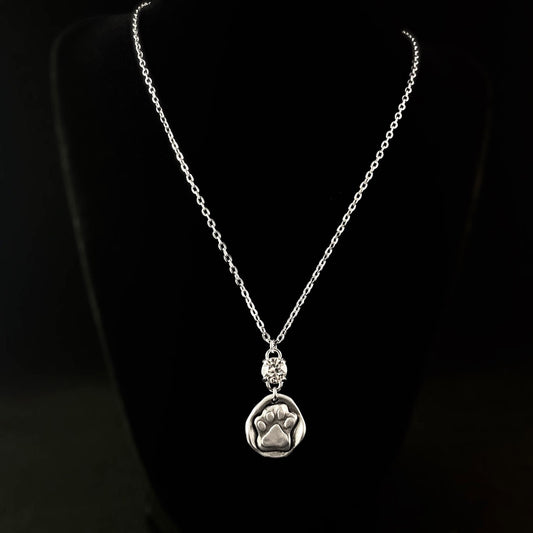 Paw Print and Clear Swarovski Crystal Silver Chain Necklace - VBC