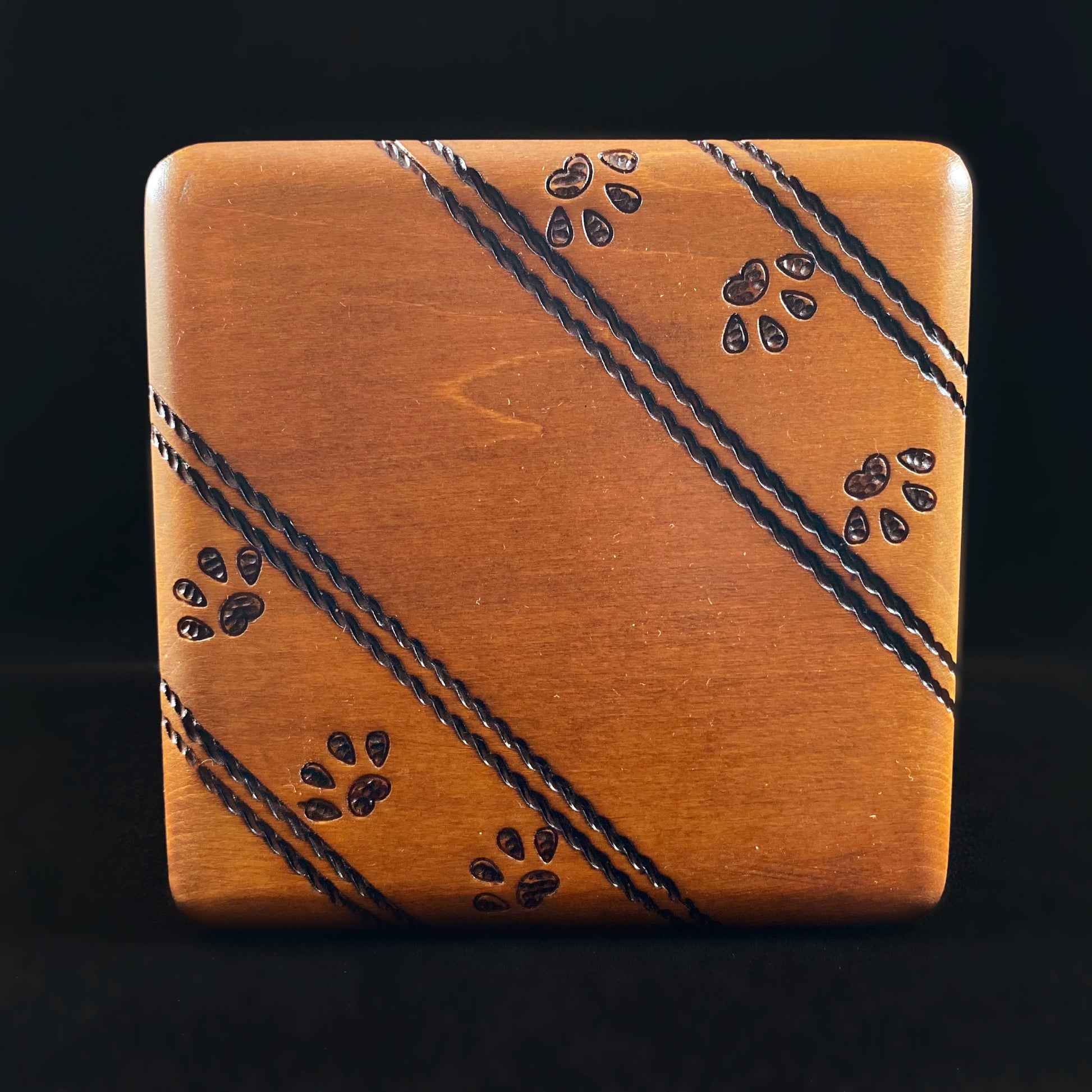 Paw Print Handmade Hinged Square Wooden Treasure Box