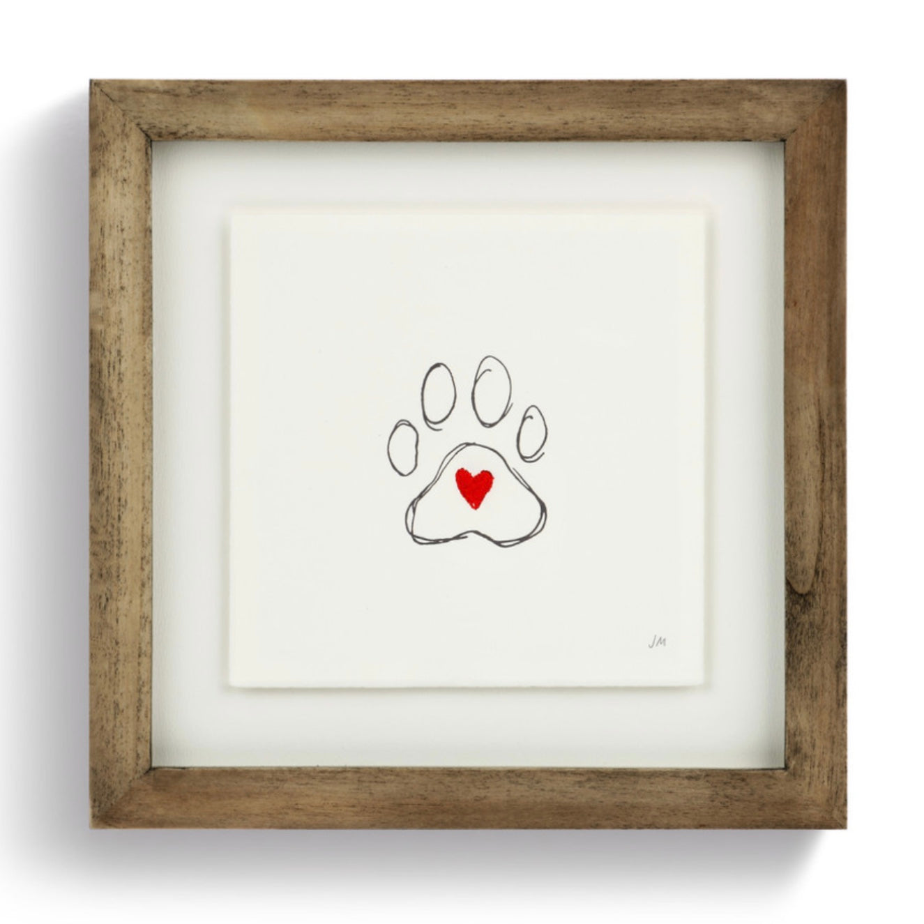 Paw Print with Red Stitched Heart Wall Art
