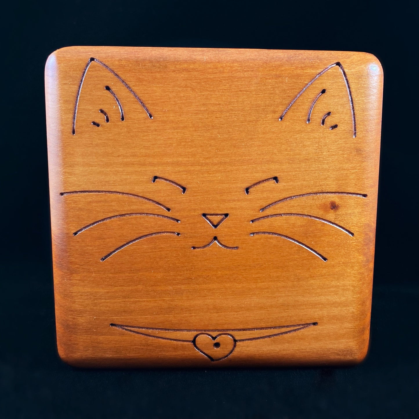Peaceful Cat Handmade Hinged Square Wooden Treasure Box