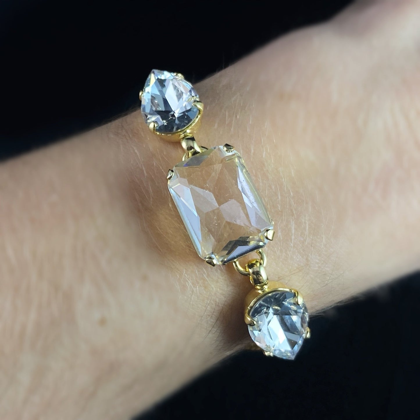 Pear and Emerald Cut Clear Crystal Slider Bracelet