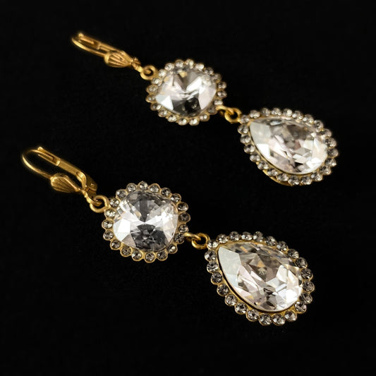 Pear Cut Swarovski Crystal Teardrop Earrings, Clear - La Vie Parisienne by Catherine Popesco