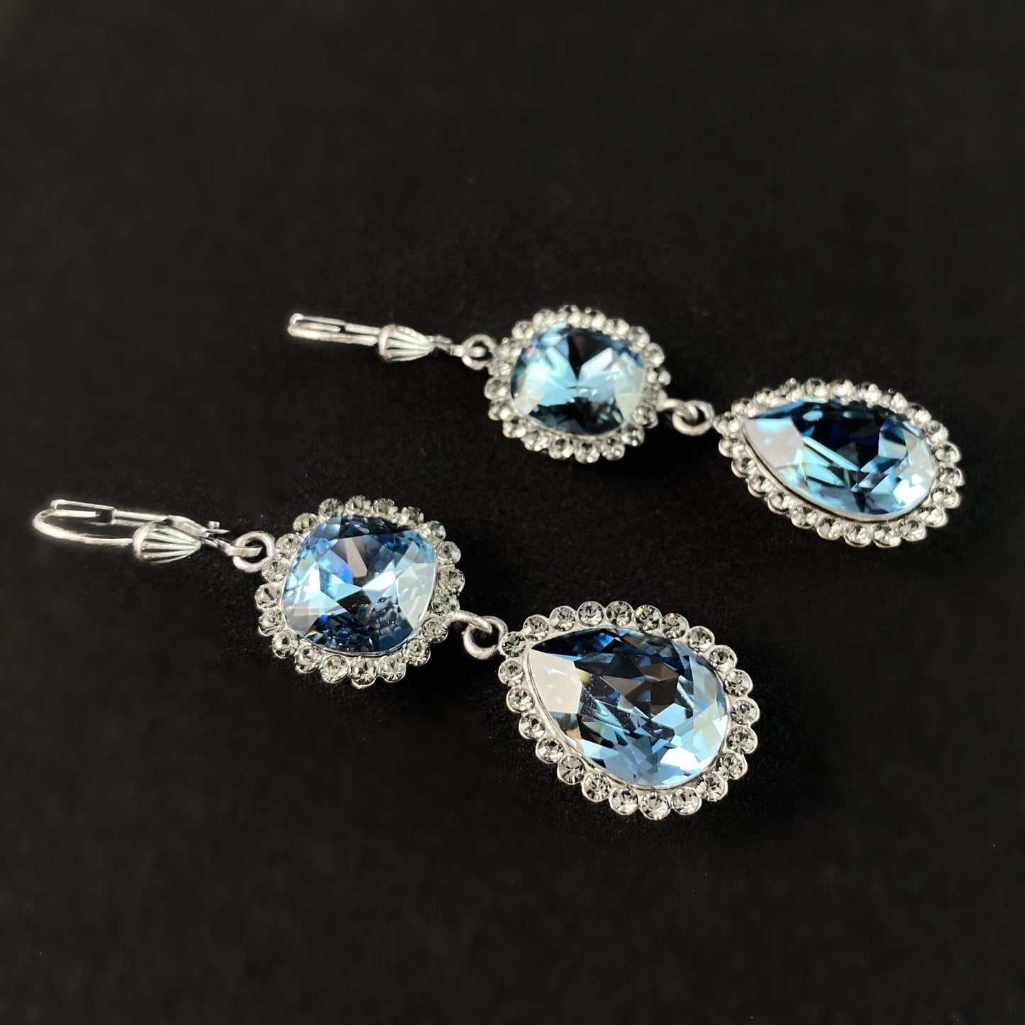 Pear Cut Swarovski Crystal Teardrop Earrings, Light Blue - La Vie Parisienne by Catherine Popesco