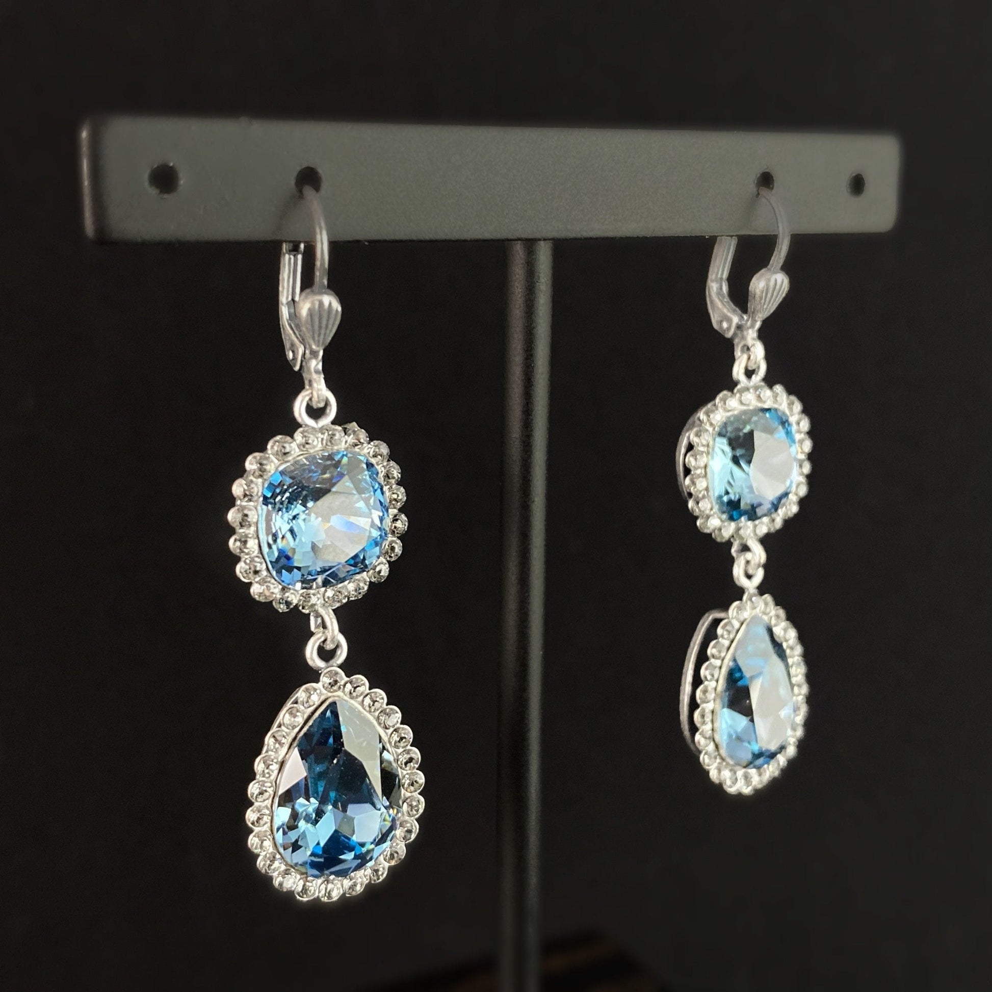 Pear Cut Swarovski Crystal Teardrop Earrings, Light Blue - La Vie Parisienne by Catherine Popesco
