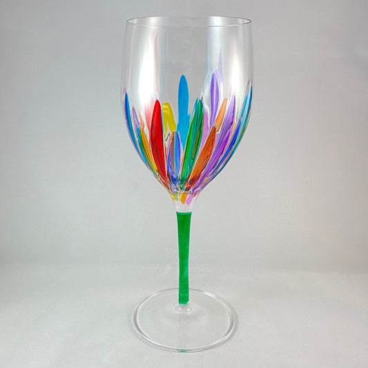 Green Stem Incanto White Wine Glass Venetian Glass - Handmade in Italy, Colorful Murano Glass