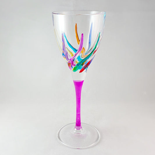 Pink Stem Venetian Glass Trix White Wine Glass - Handmade in Italy, Colorful Murano Glass
