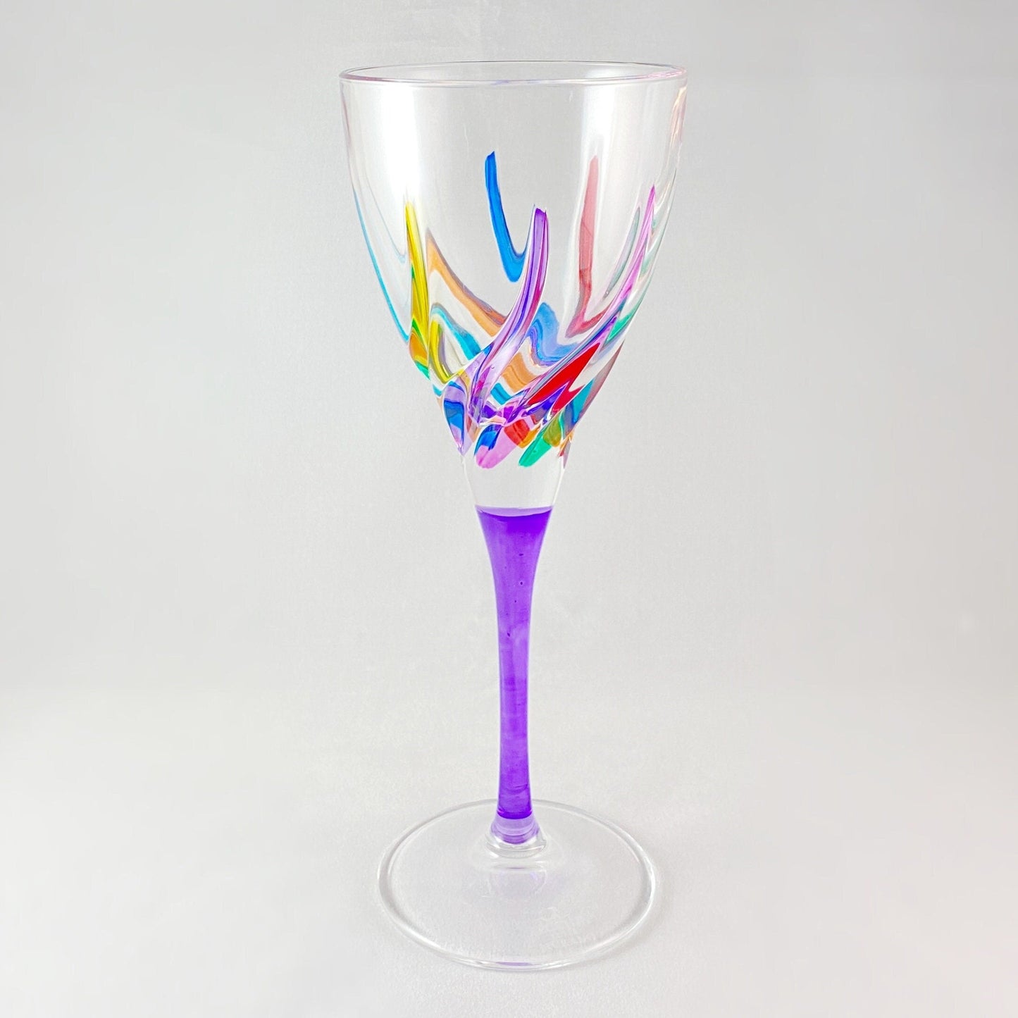 Purple Stem Venetian Glass Trix White Wine Glass - Handmade in Italy, Colorful Murano Glass