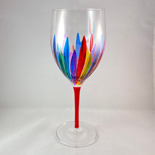 Red Stem Incanto White Wine Glass Venetian Glass- Handmade in Italy, Colorful Murano Glass