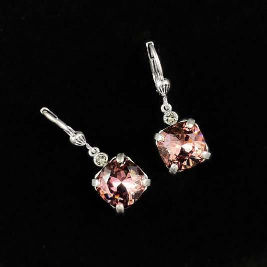 Pink Crystal Cushion Cut Swarovski Crystal Drop Earrings - La Vie Parisienne by Catherine Popesco