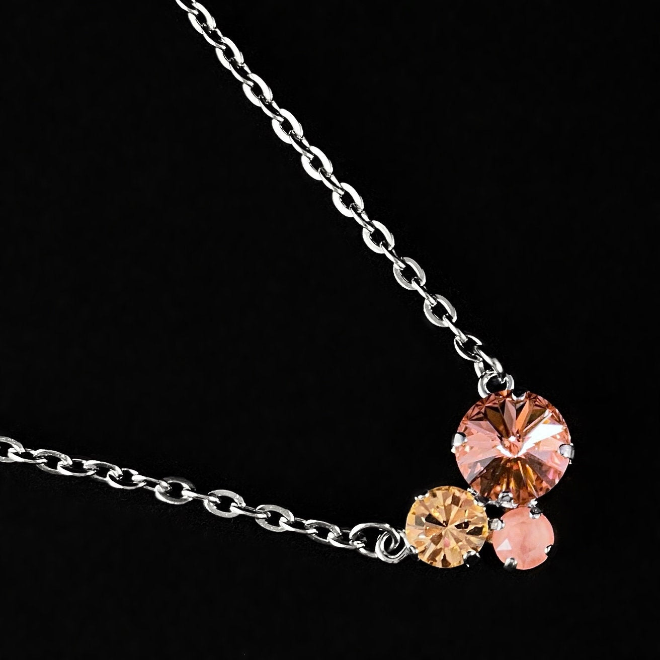 Pink Dream Sparkle Trio Swarovski Crystal Silver Chain Necklace - VBC