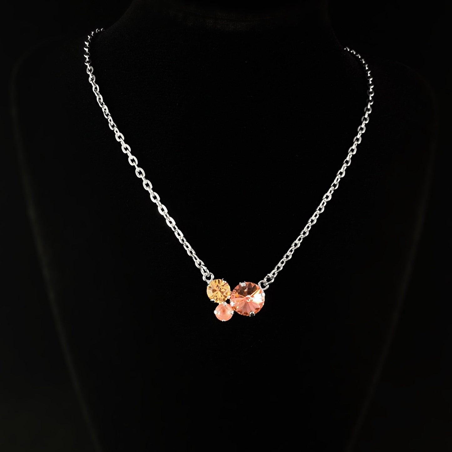 Pink Dream Sparkle Trio Swarovski Crystal Silver Chain Necklace - VBC