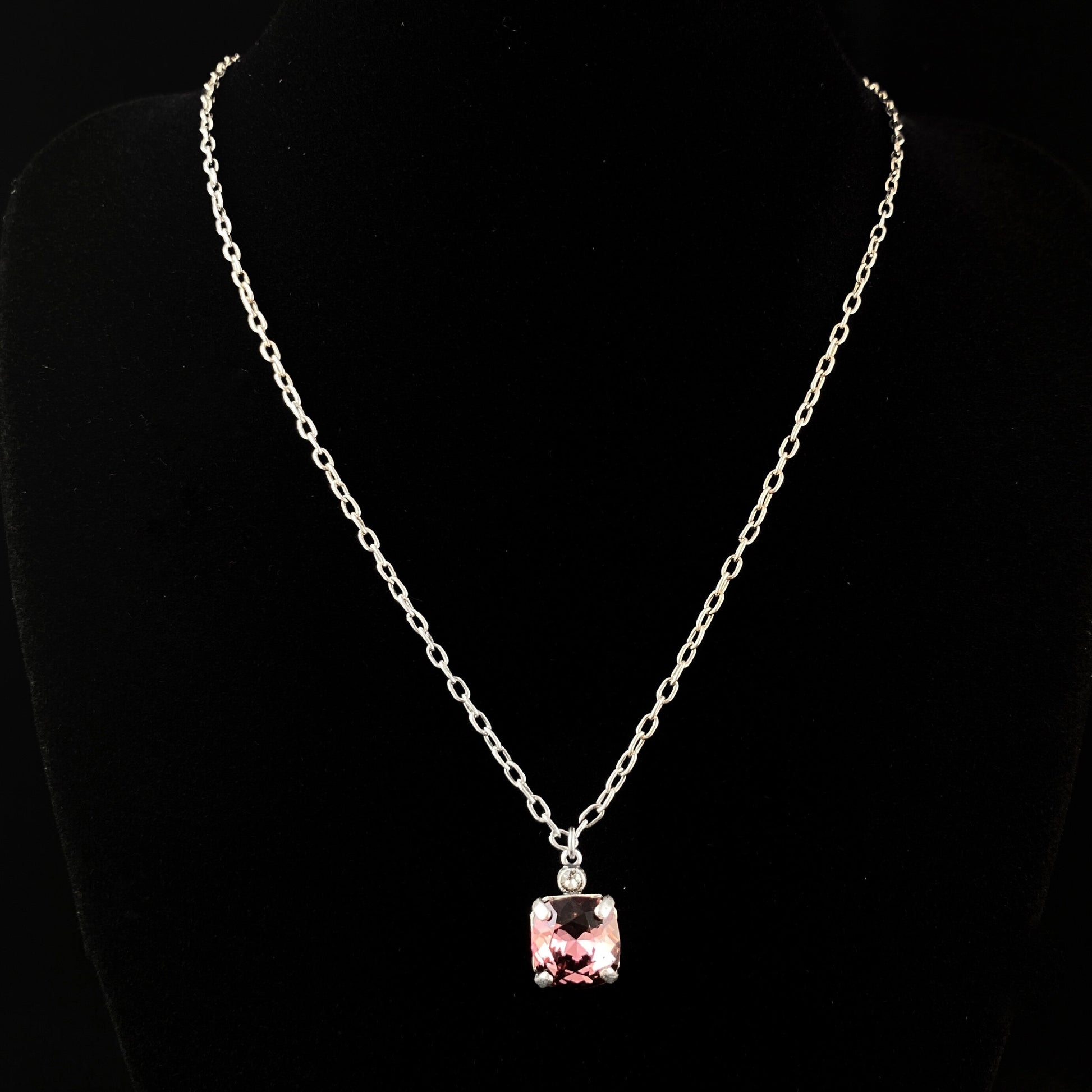 Pink Cushion Cut Swarovski Crystal Pendant Necklace - La Vie Parisienne by Catherine Popesco