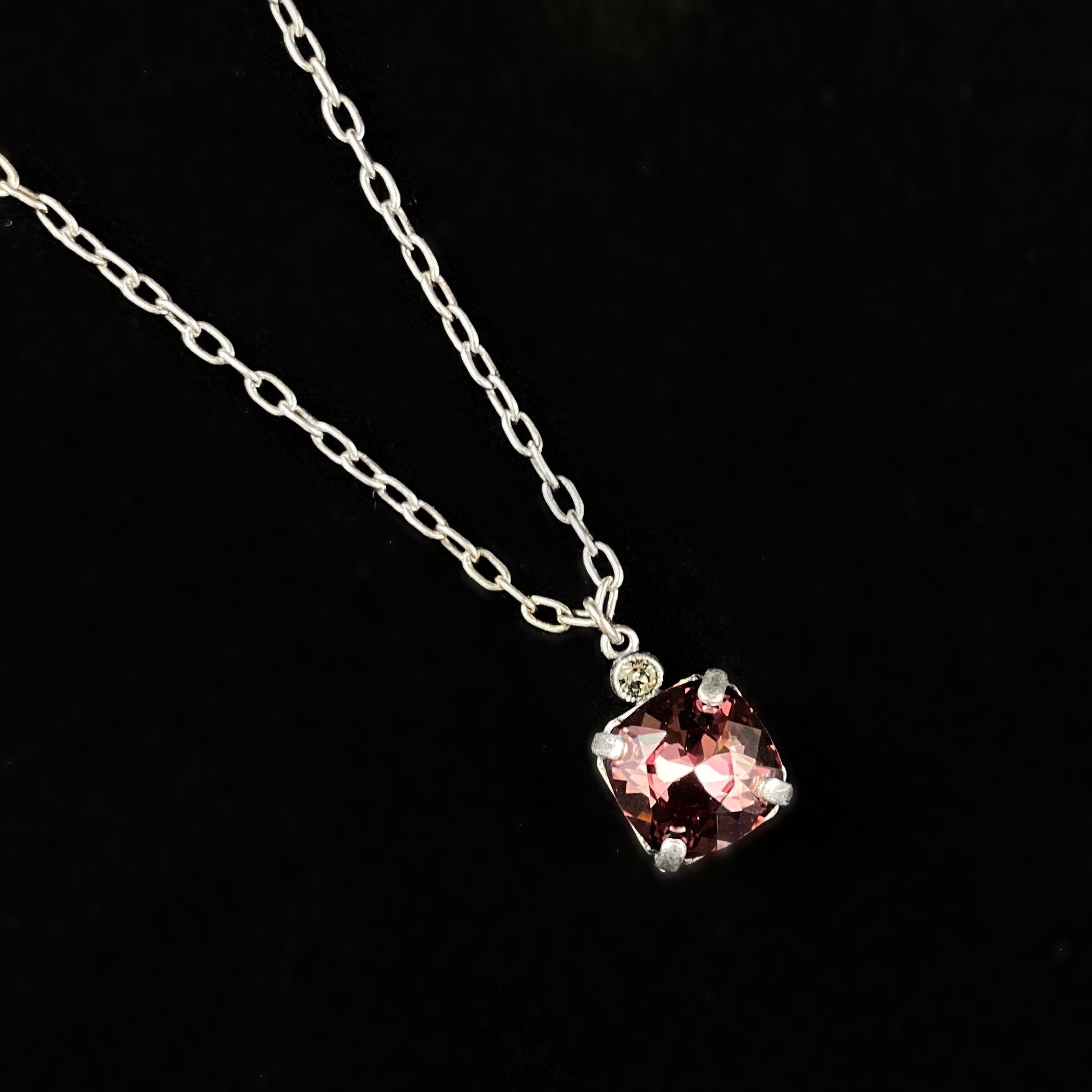 Pink Cushion Cut Swarovski Crystal Pendant Necklace - La Vie Parisienne by Catherine Popesco