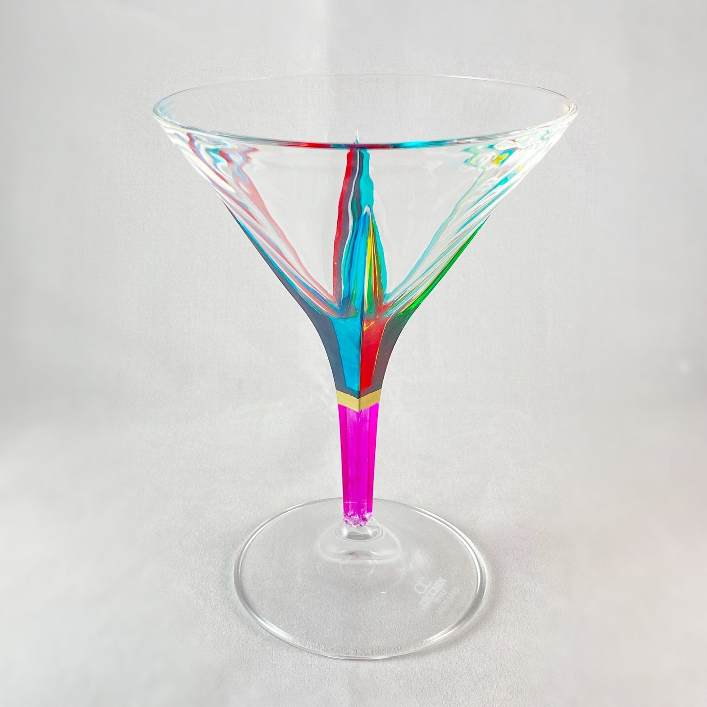 Pink Stem Fusion Venetian Glass Martini Glass - Handmade in Italy, Colorful Murano Glass