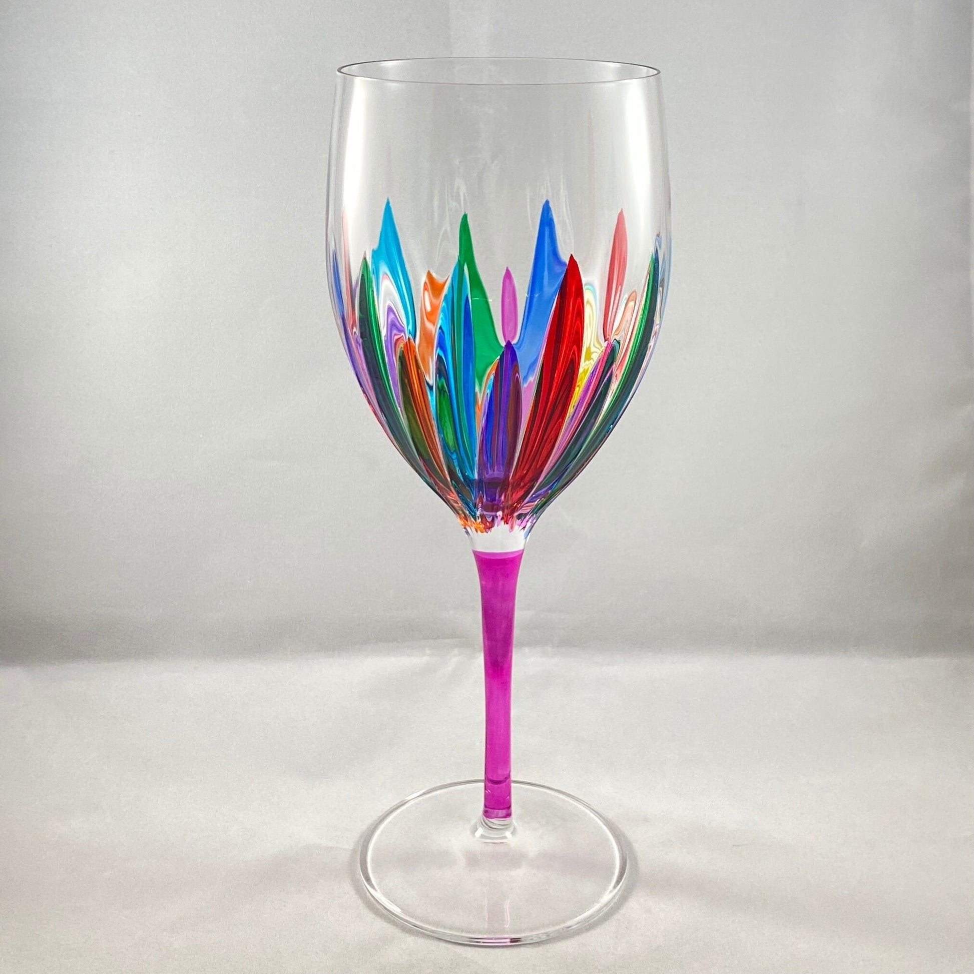 Pink Stem Incanto Venetian Glass Wine Glass - Handmade in Italy, Colorful Murano Glass