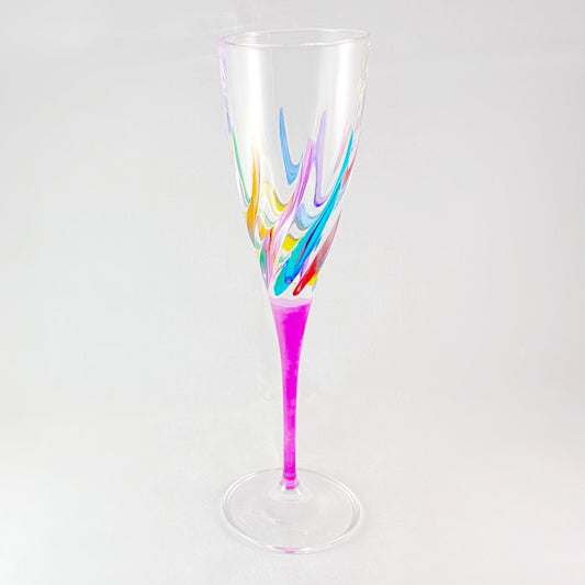 Pink Stem Trix Venetian Glass Champagne Flute  - Handmade in Italy, Colorful Murano Glass