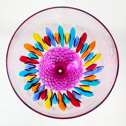 Pink Stem Venetian Glass Diamante Wine Glass - Handmade in Italy, Colorful Murano Glass