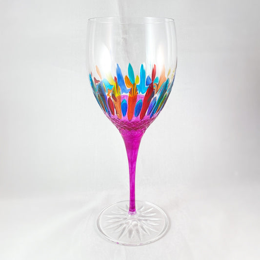 Pink Stem Venetian Glass Diamante Wine Glass - Handmade in Italy, Colorful Murano Glass