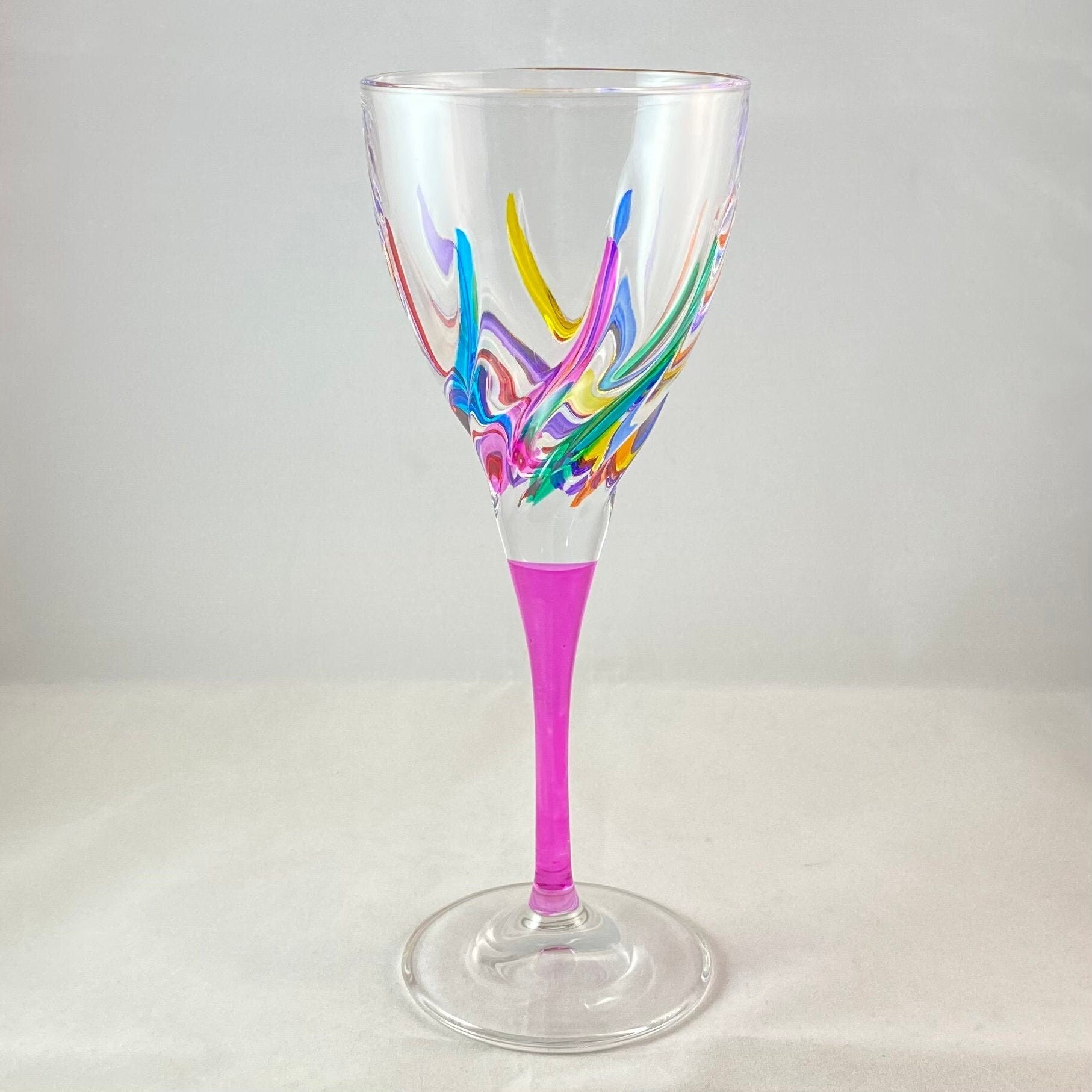 Pink Stem Venetian Glass Wine Glass - Handmade in Italy, Colorful Murano Glass
