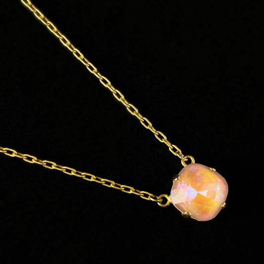 Pink Sunrise Cushion Cut Swarovski Crystal Pendant Necklace - La Vie Parisienne by Catherine Popesco