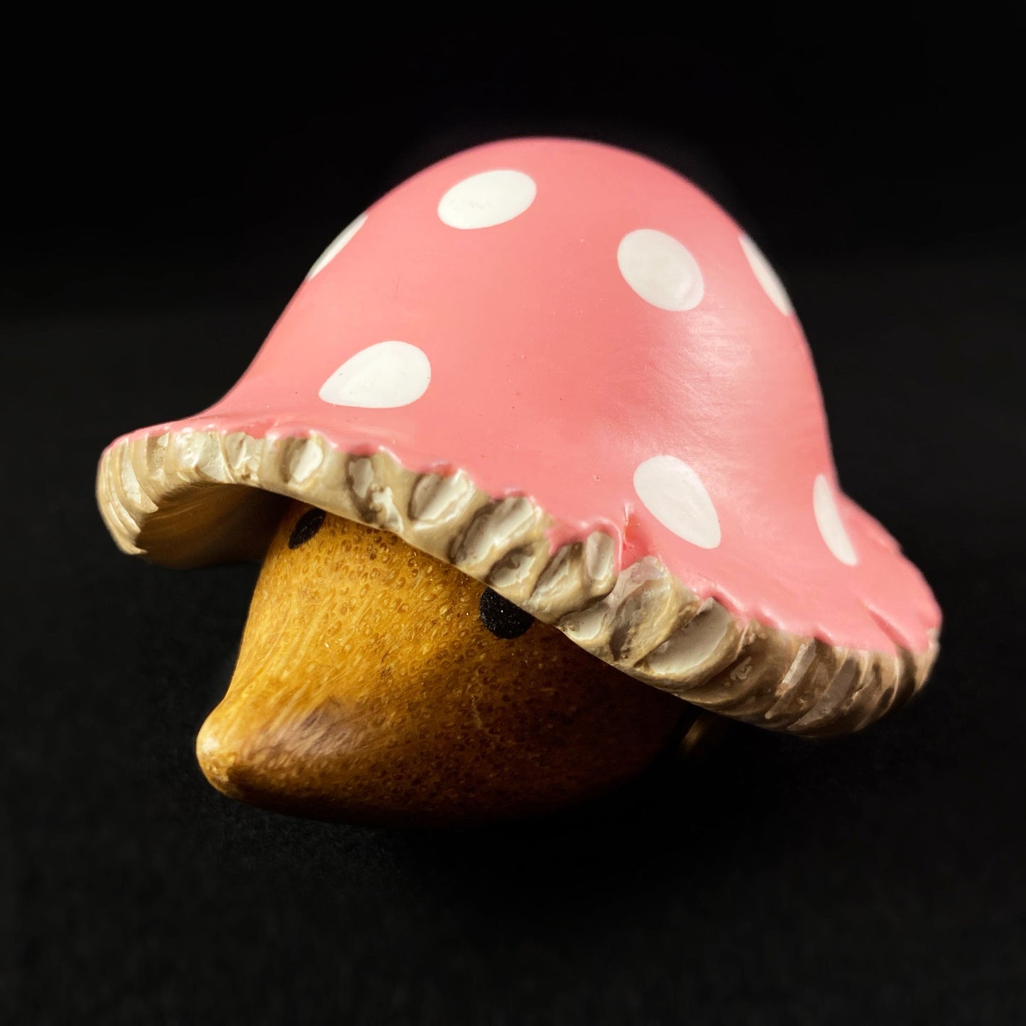 Pink Toadstool Hedgelet Baby Hedgehog - Hand-carved