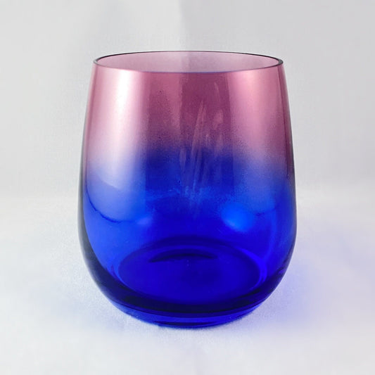 Pink/Blue Ombre Gradient Stemless Venetian Wine Glass - Handmade in Italy, Colorful Murano Glass