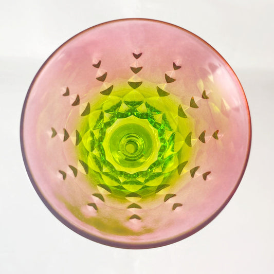 Pink/Green Ombre Gradient and Diamond Pattern Venetian Glass Wine Glass - Handmade in Italy, Colorful Murano Glass