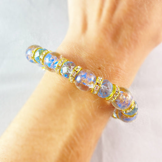Powder Blue Beaded Venetian Glass Bracelet - Handmade in Italy, Colorful Murano Glass