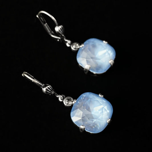 Powder Blue Cushion Cut Swarovski Crystal Drop Earrings - La Vie Parisienne by Catherine Popesco