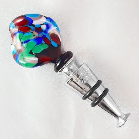 Purple Feather Top Venetian Glass Bottle Stopper - Handmade in Italy, Colorful Murano Glass
