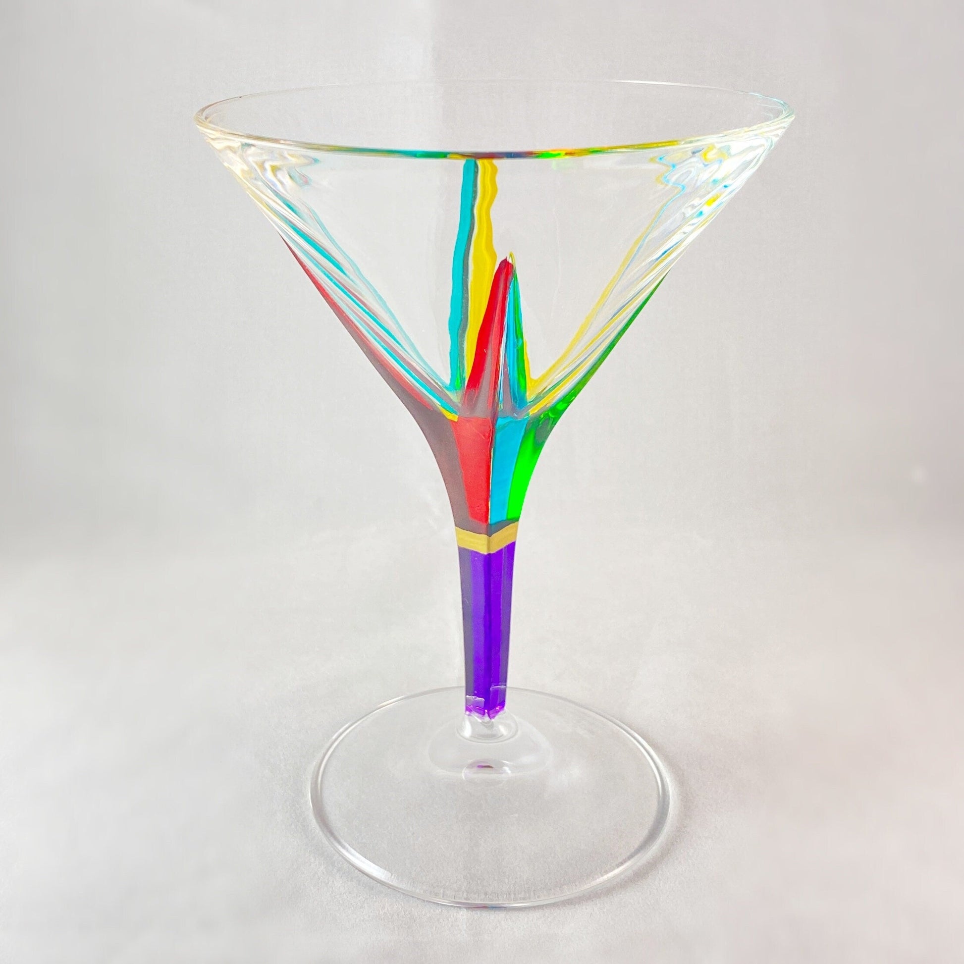 Purple Stem Fusion Venetian Glass Martini Glass - Handmade in Italy, Colorful Murano Glass