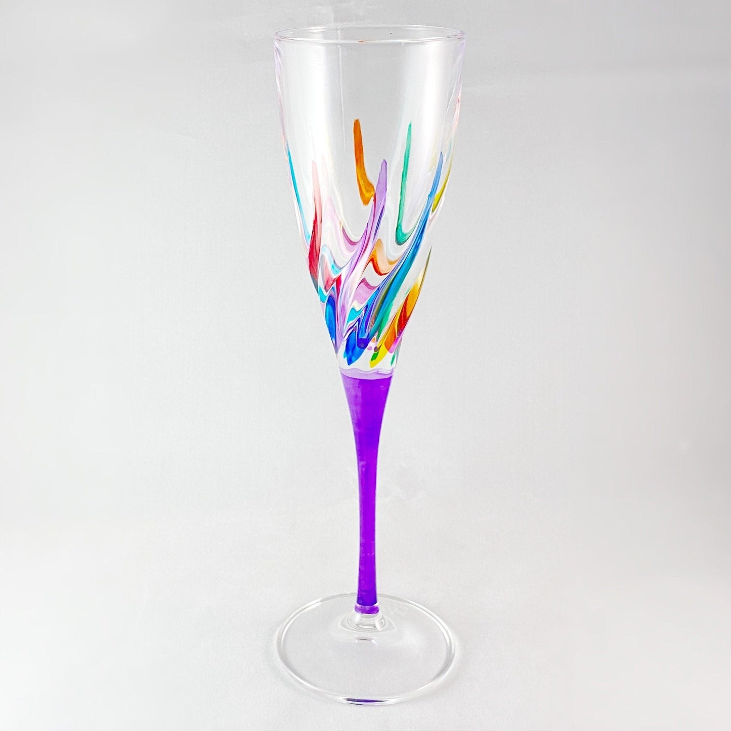 Purple Stem Trix Venetian Glass Champagne Flute  - Handmade in Italy, Colorful Murano Glass