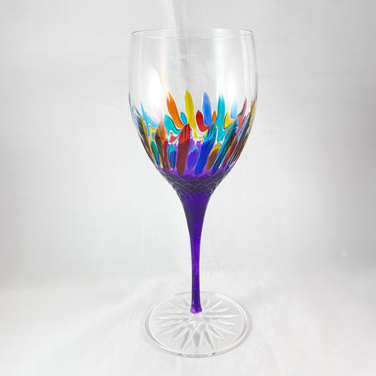 Purple Stem Venetian Glass Diamante Wine Glass - Handmade in Italy, Colorful Murano Glass