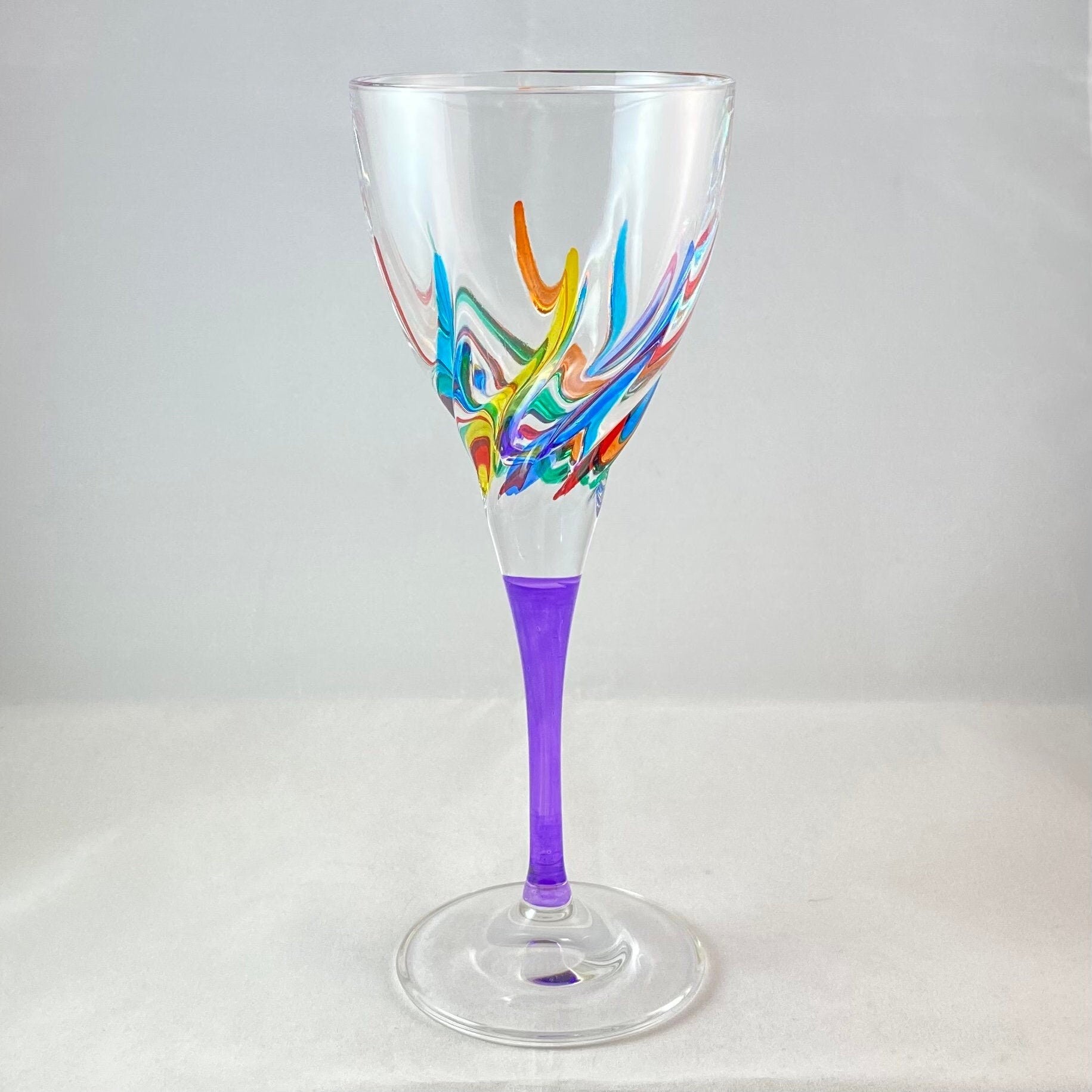 Purple Stem Venetian Glass Trix Wine Glass - Handmade in Italy, Colorful Murano Glass