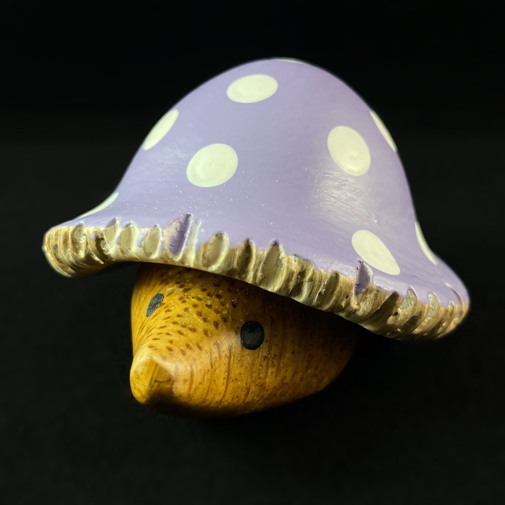 Purple Toadstool Hedgelet Baby Hedgehog - Hand-carved