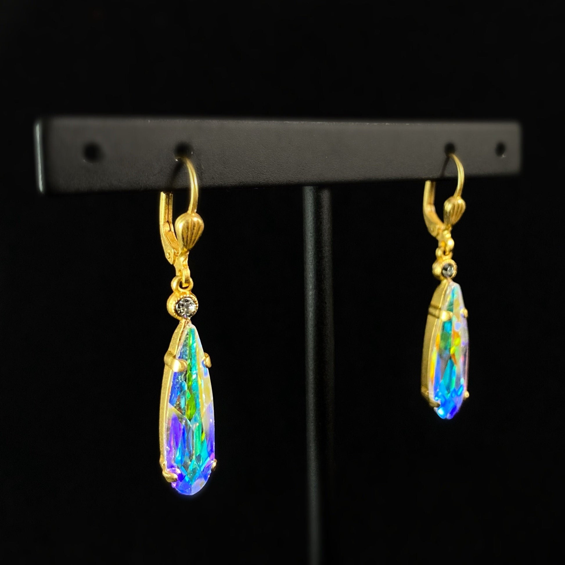 Rainbow Opal Swarovski Crystal Drop Earrings - La Vie Parisienne by Catherine Popesco