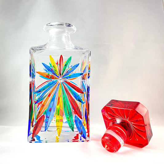 Rainbow Venetian Glass Whiskey Decanter  - Handmade in Italy, Colorful Murano Glass