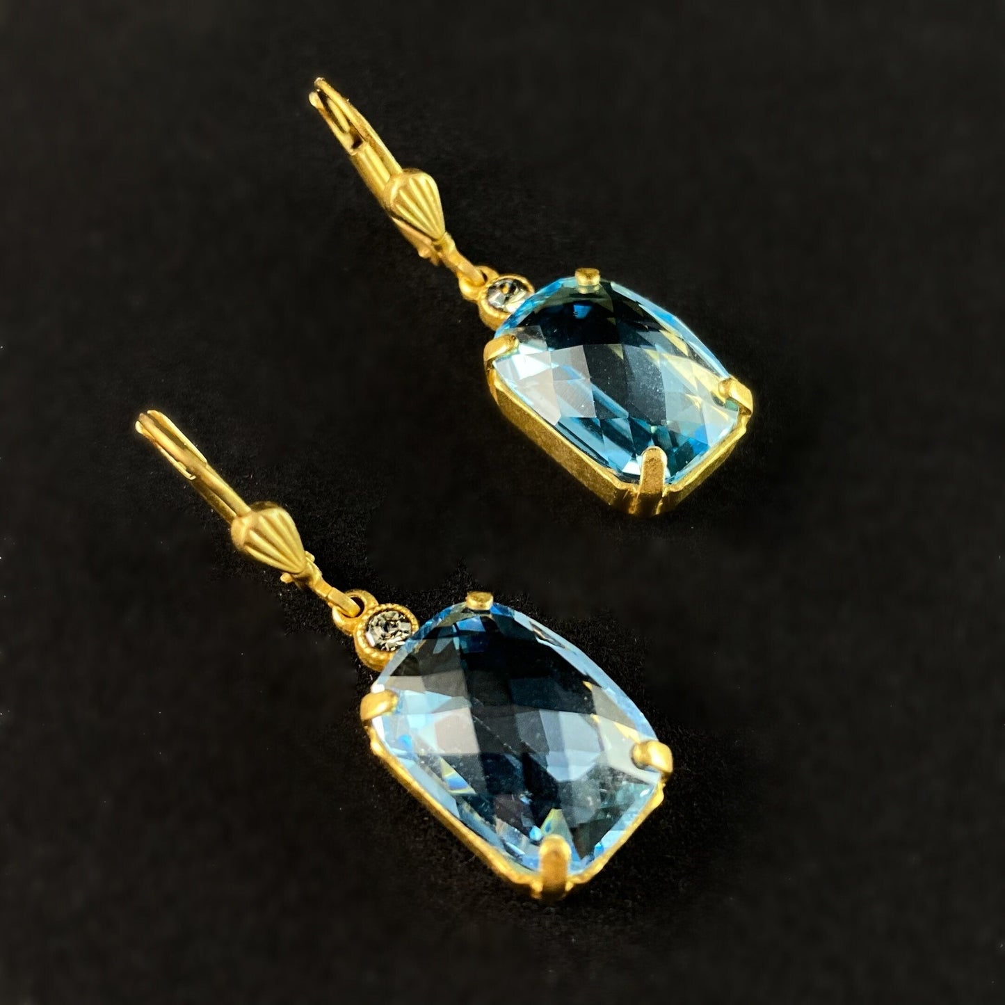 Rectangle Cushion Cut Swarovski Crystal Drop Earrings, Blue - La Vie Parisienne by Catherine Popesco