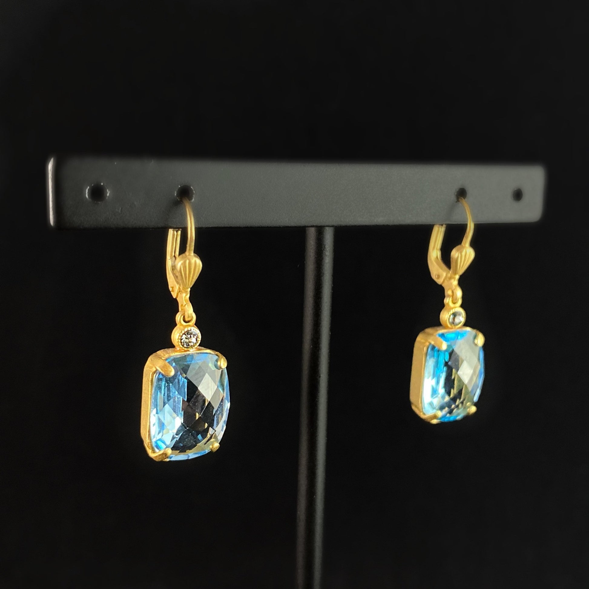 Rectangle Cushion Cut Swarovski Crystal Drop Earrings, Blue - La Vie Parisienne by Catherine Popesco