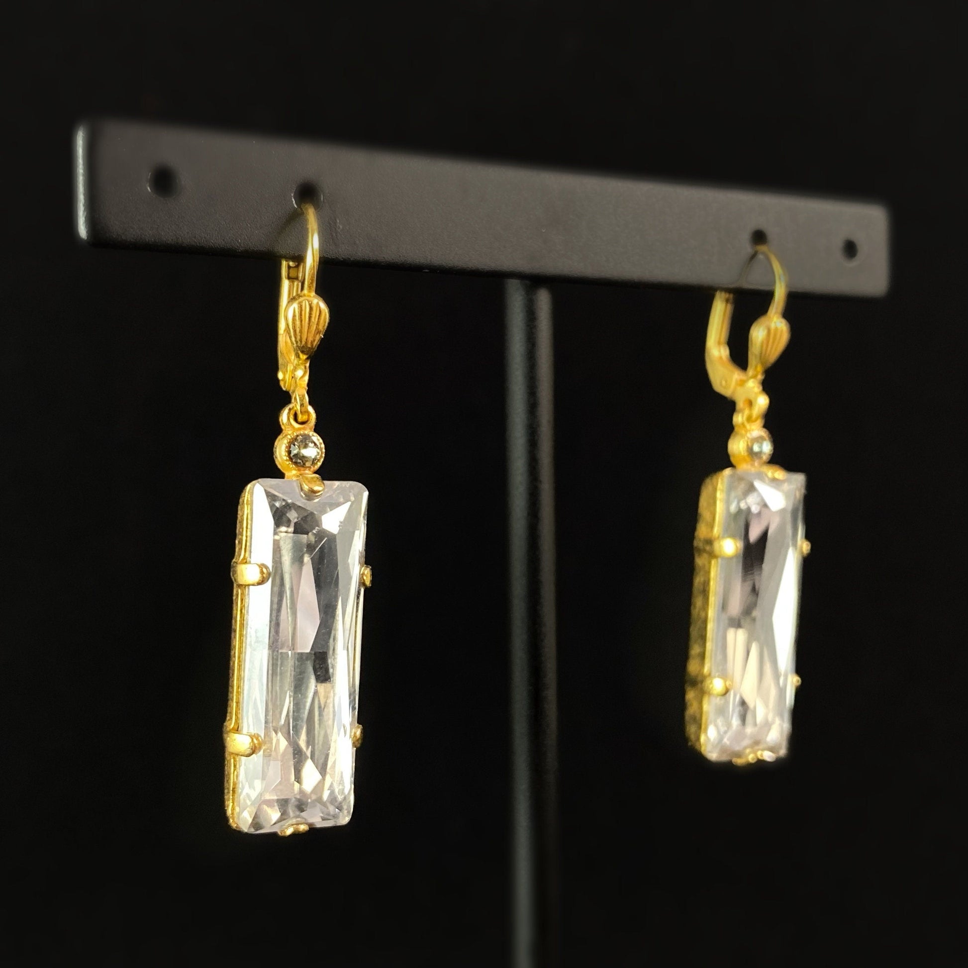 Rectangle Cut Swarovski Crystal Drop Earrings, Clear - La Vie Parisienne by Catherine Popesco