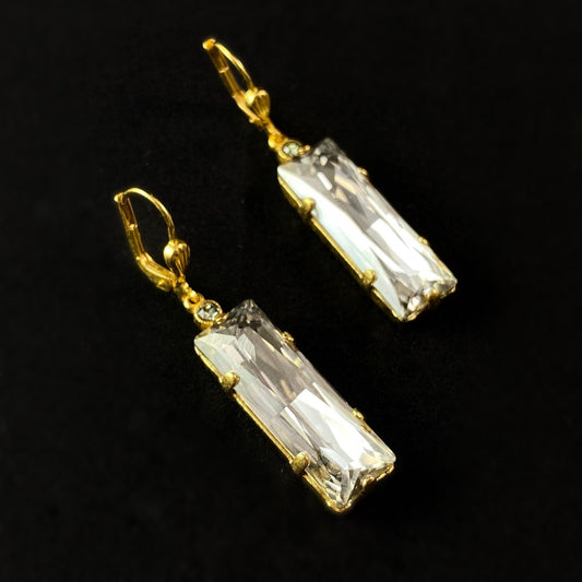 Rectangle Cut Swarovski Crystal Drop Earrings, Clear - La Vie Parisienne by Catherine Popesco