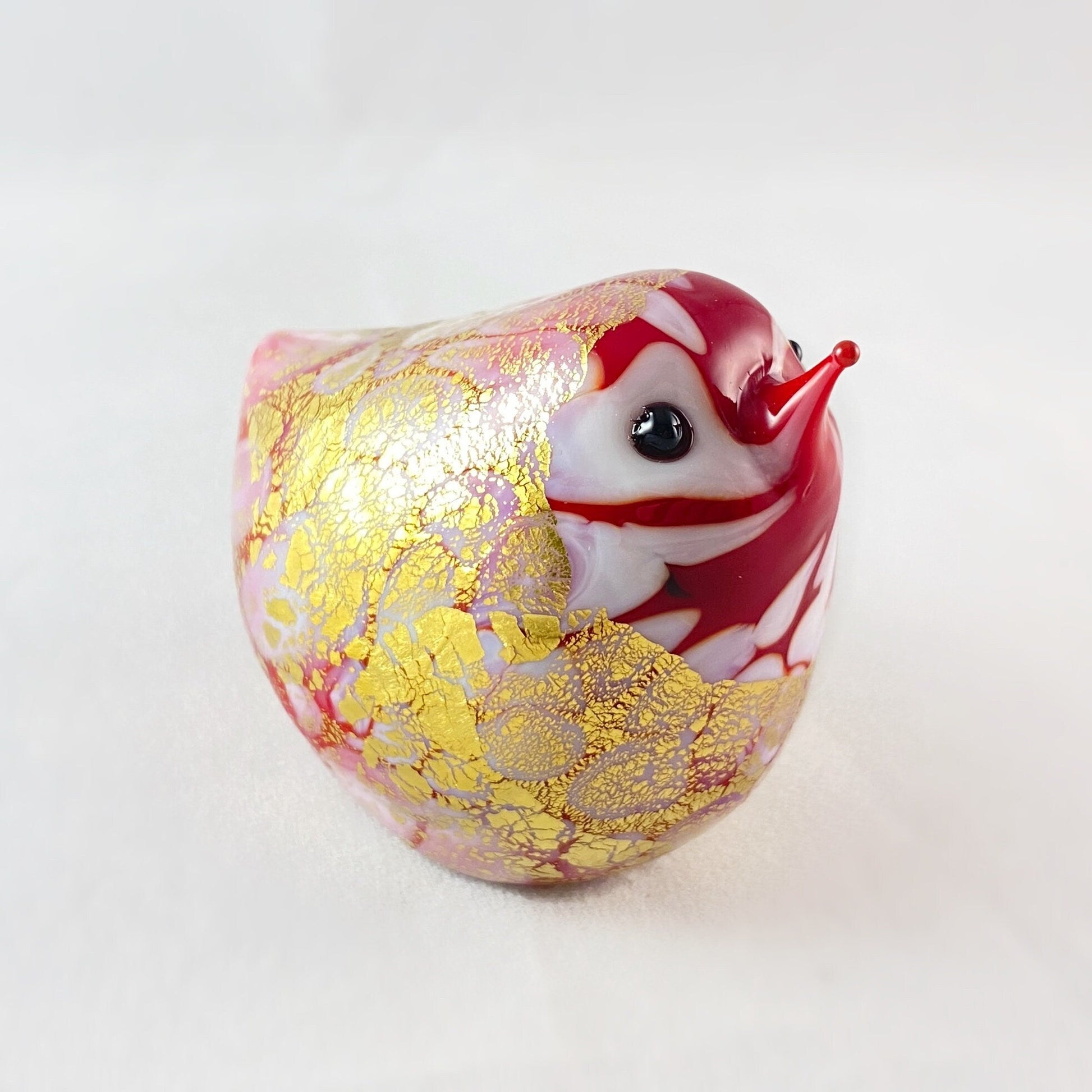 Red and Gold Venetian Glass Chubby Bird - Handmade in Italy, Colorful Murano Glass