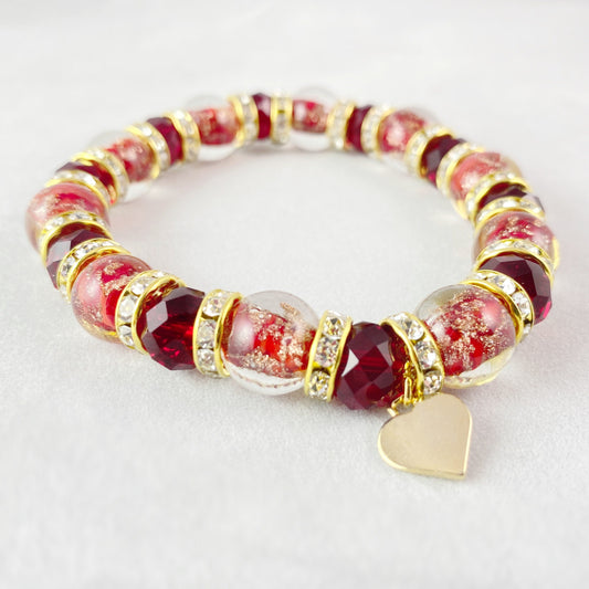 Red Beaded Venetian Glass Bracelet - Handmade in Italy, Colorful Murano Glass