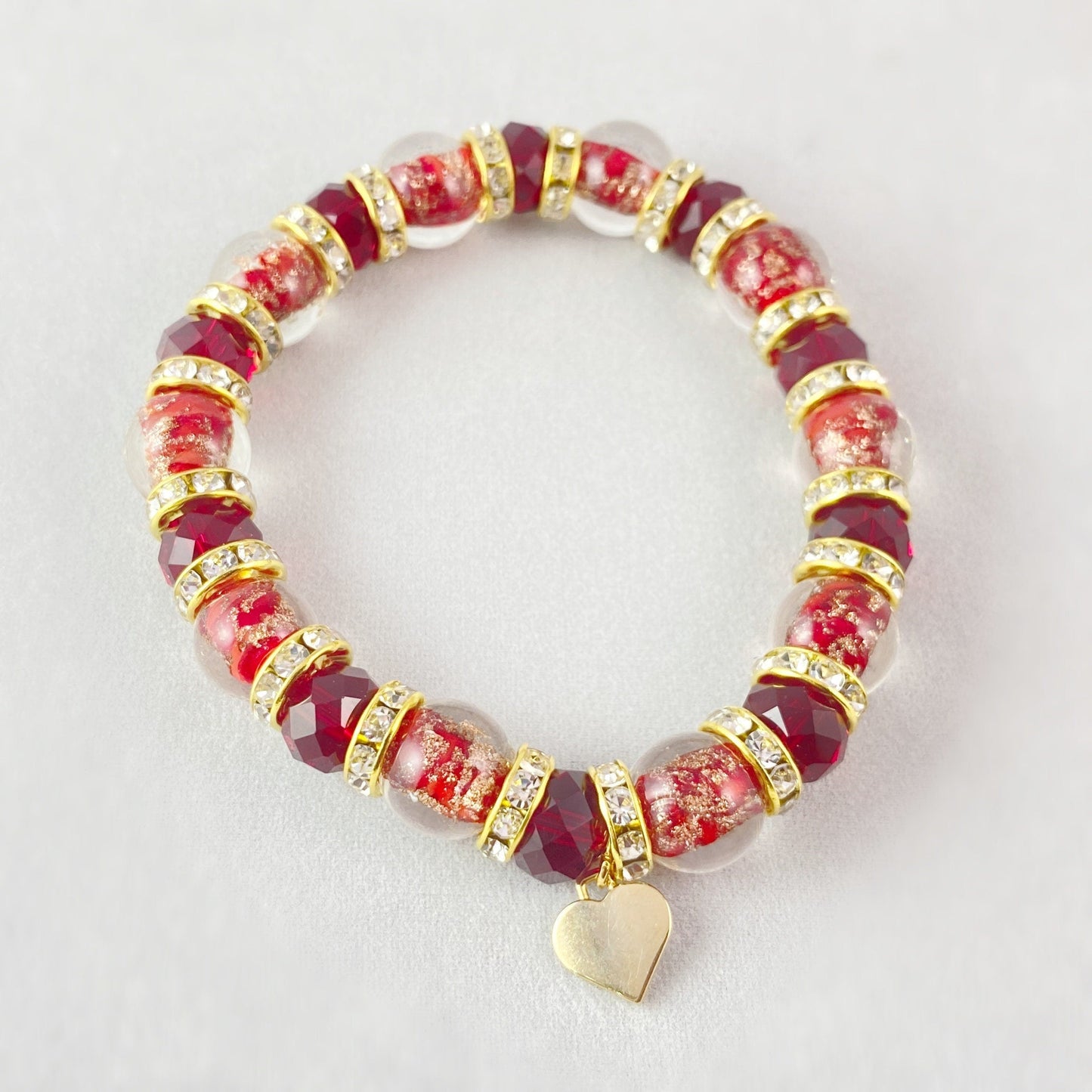 Red Beaded Venetian Glass Bracelet - Handmade in Italy, Colorful Murano Glass