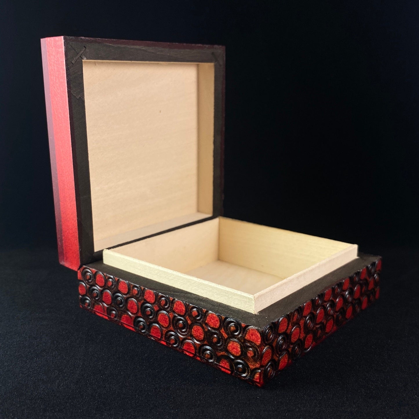 Red Queen of Hearts Jewelry Box, Handmade Hinged Wooden Treasure Box