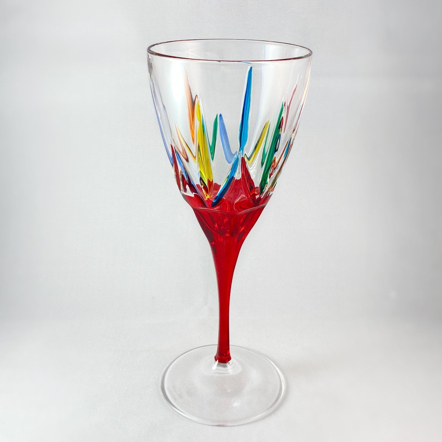 Red Stem Chic Venetian Wine Glass - Handmade in Italy, Colorful Murano Glass
