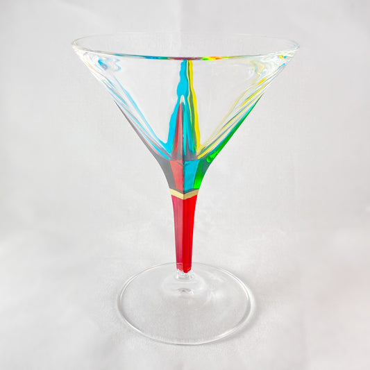 Red Stem Fusion Venetian Glass Martini Glass - Handmade in Italy, Colorful Murano Glass