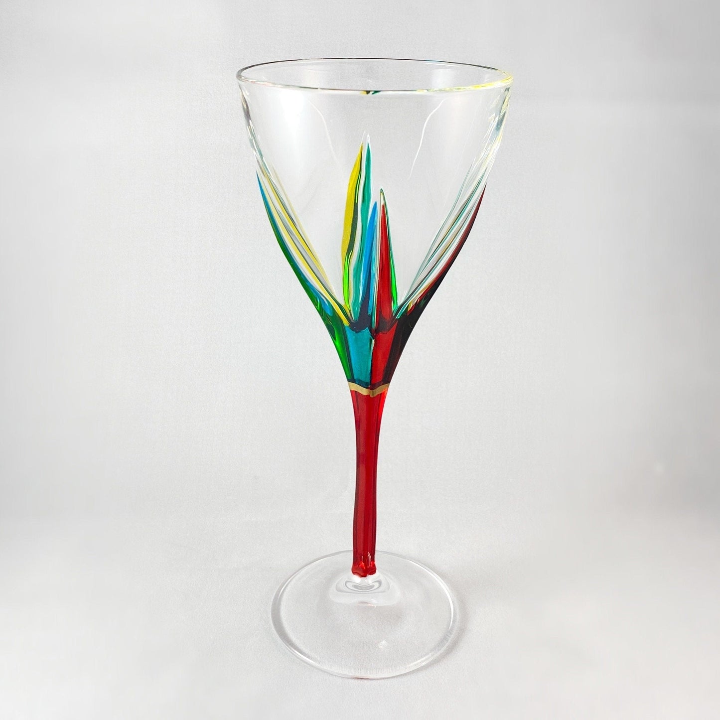 Red Stem Fusion Venetian Wine Glass - Handmade in Italy, Colorful Murano Glass