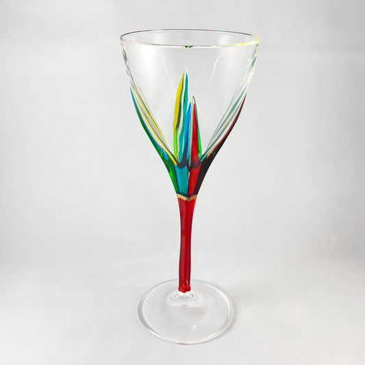 Red Stem Fusion Venetian Wine Glass - Handmade in Italy, Colorful Murano Glass