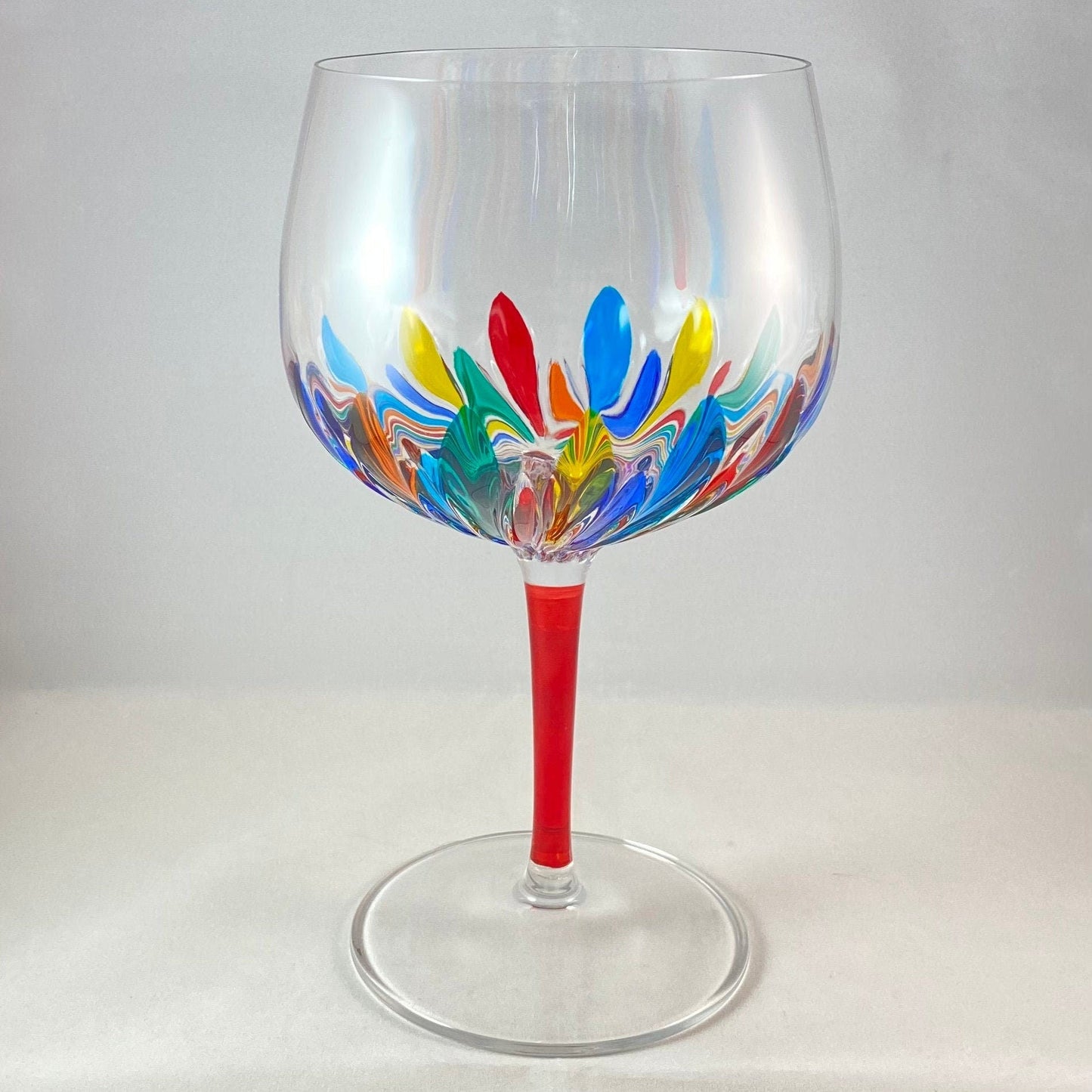 Red Stem Incanto Large Venetian Wine/Gin Glass - Handmade in Italy, Colorful Murano Glass